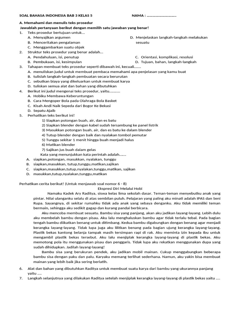 Soal Bindo Bab 3 Kelas 5 PDF Soal Bindo Bab 3 Kelas 5 PDF
