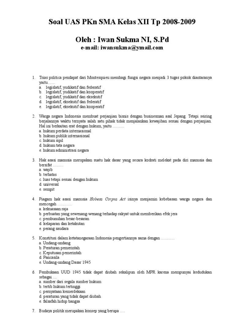 Bocoran Soal UAS PKN Kelas 12 Semester 1 Terlengkap Agar Nilai Ujian Kamu Maksimal 2026 Bocoran Soal UAS PKN Kelas 12 Semester 1 Terlengkap Agar Nilai Ujian Kamu Maksimal 2026