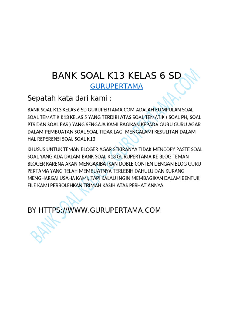 Bank Soal k13 Kelas 6 Semester 2 Revsisi 2020 PDF