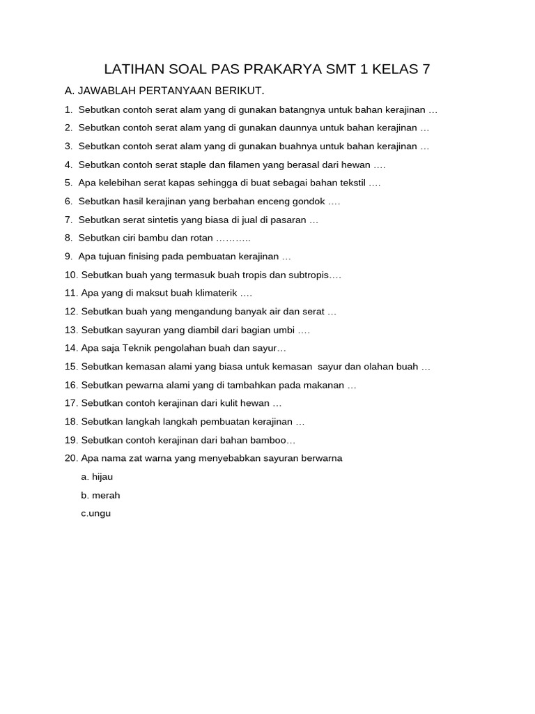3 Soal Prakarya Kelas 7 Semester 1 Paling Sulit dari Prota Kurikulum Merdeka 2026 3 Soal Prakarya Kelas 7 Semester 1 Paling Sulit dari Prota Kurikulum Merdeka 2026