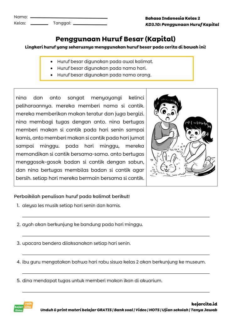 Materi Latihan Soal Bahasa Indonesia Kelas 2 - Penggunaan Huruf Kapital Materi Latihan Soal Bahasa Indonesia Kelas 2 - Penggunaan Huruf Kapital