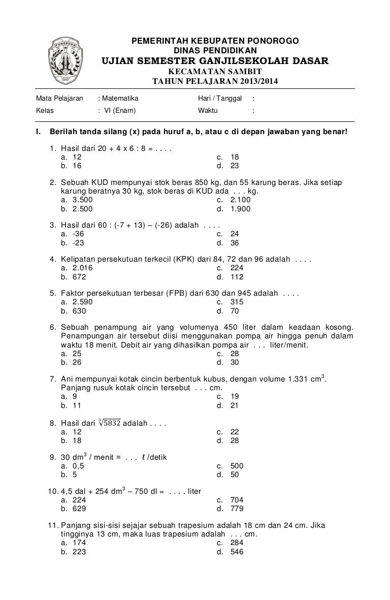 5 Lembar Kerja Soal Matematika Kelas 4 Semester 1 Kurikulum 2013 PDF Siap Cetak, Buktikan Sendiri!