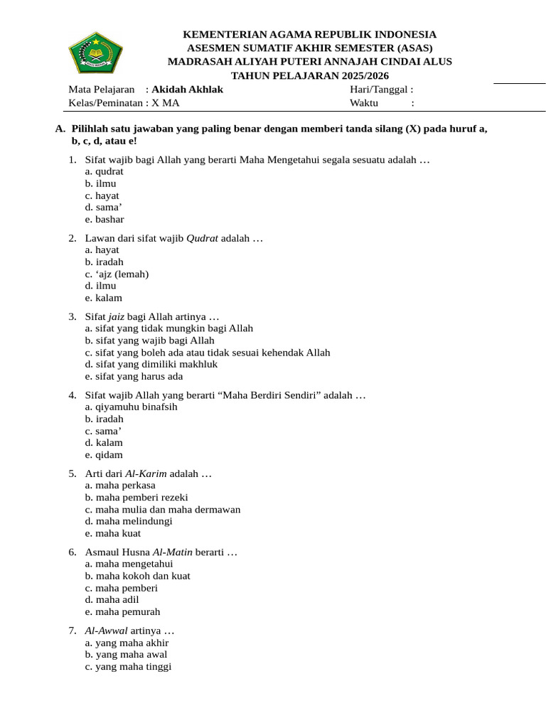 Ternyata Ini Dia Soal Akidah Akhlak Kelas 10 Semester 1 Beserta Jawabannya dari Buku Digital Madrasah 2026 Ternyata Ini Dia Soal Akidah Akhlak Kelas 10 Semester 1 Beserta Jawabannya dari Buku Digital Madrasah 2026