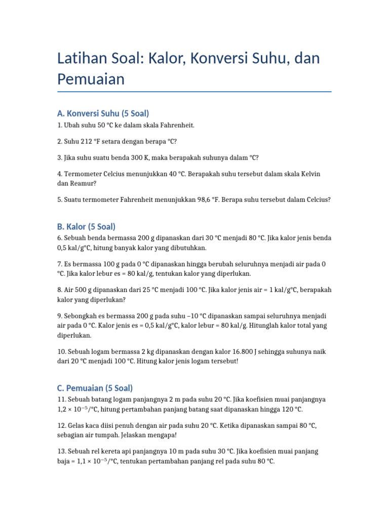 Latihan Soal Kalor dan Pemuaian Fisika PDF Latihan Soal Kalor dan Pemuaian Fisika PDF