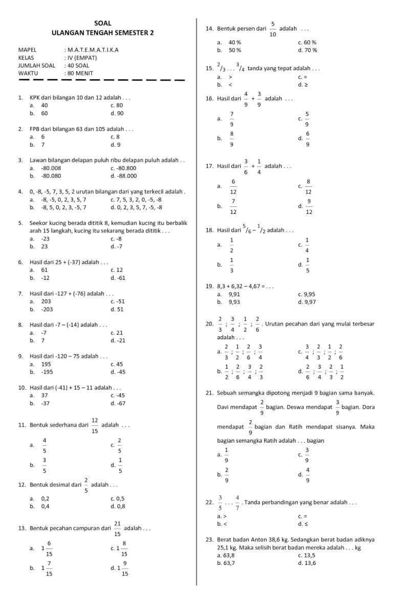 7 Bocoran Soal PTS Matematika Kelas 4 Semester 2 dan Kunci Jawaban yang Wajib Dikuasai 7 Bocoran Soal PTS Matematika Kelas 4 Semester 2 dan Kunci Jawaban yang Wajib Dikuasai