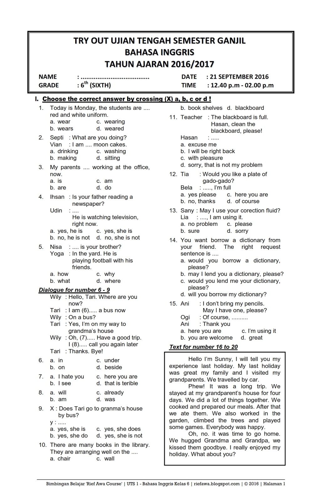 Kata Depan Bahasa Inggris Kata Depan Bahasa Inggris