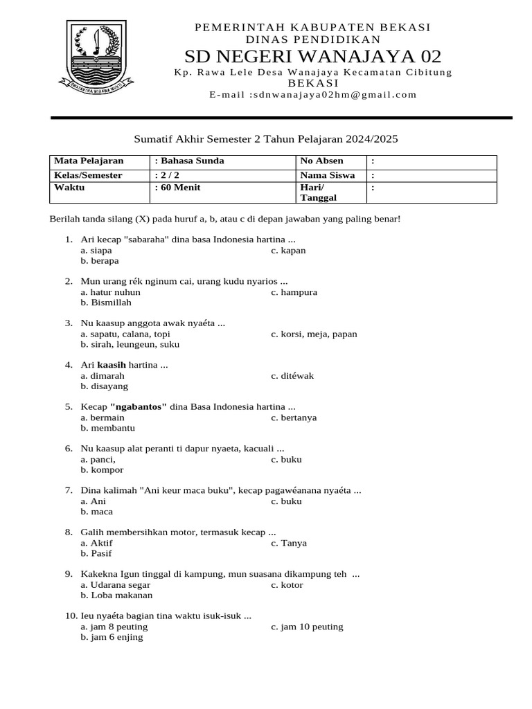 7 Soal Bahasa Sunda Kelas 2 Semester 2 yang Sering Muncul di STS 2026, Wajib Tahu 7 Soal Bahasa Sunda Kelas 2 Semester 2 yang Sering Muncul di STS 2026, Wajib Tahu