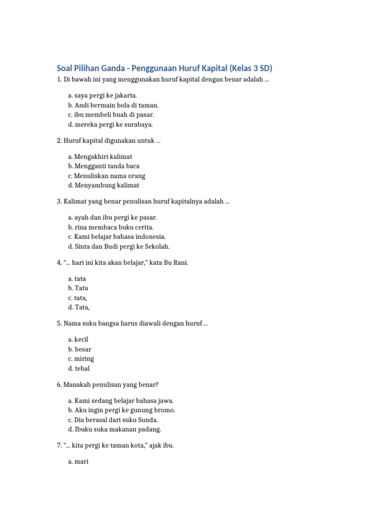 Soal Huruf Kapital Kelas 3 SD PDF Soal Huruf Kapital Kelas 3 SD PDF