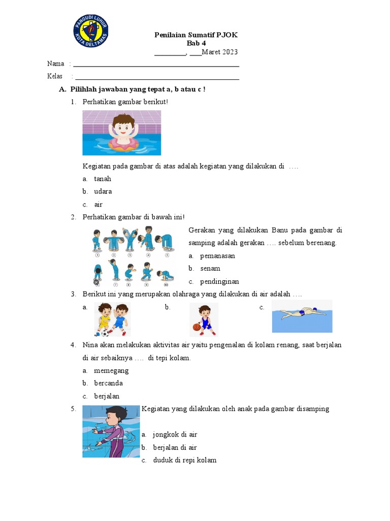 Soal PJOK Kelas 1 Aktivitas Air PDF