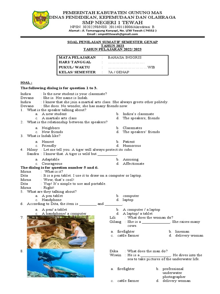 10 Contoh Soal Bahasa Inggris Kelas 7 Semester 2 K13 Siap Cetak yang Sering Muncul di LKS 10 Contoh Soal Bahasa Inggris Kelas 7 Semester 2 K13 Siap Cetak yang Sering Muncul di LKS