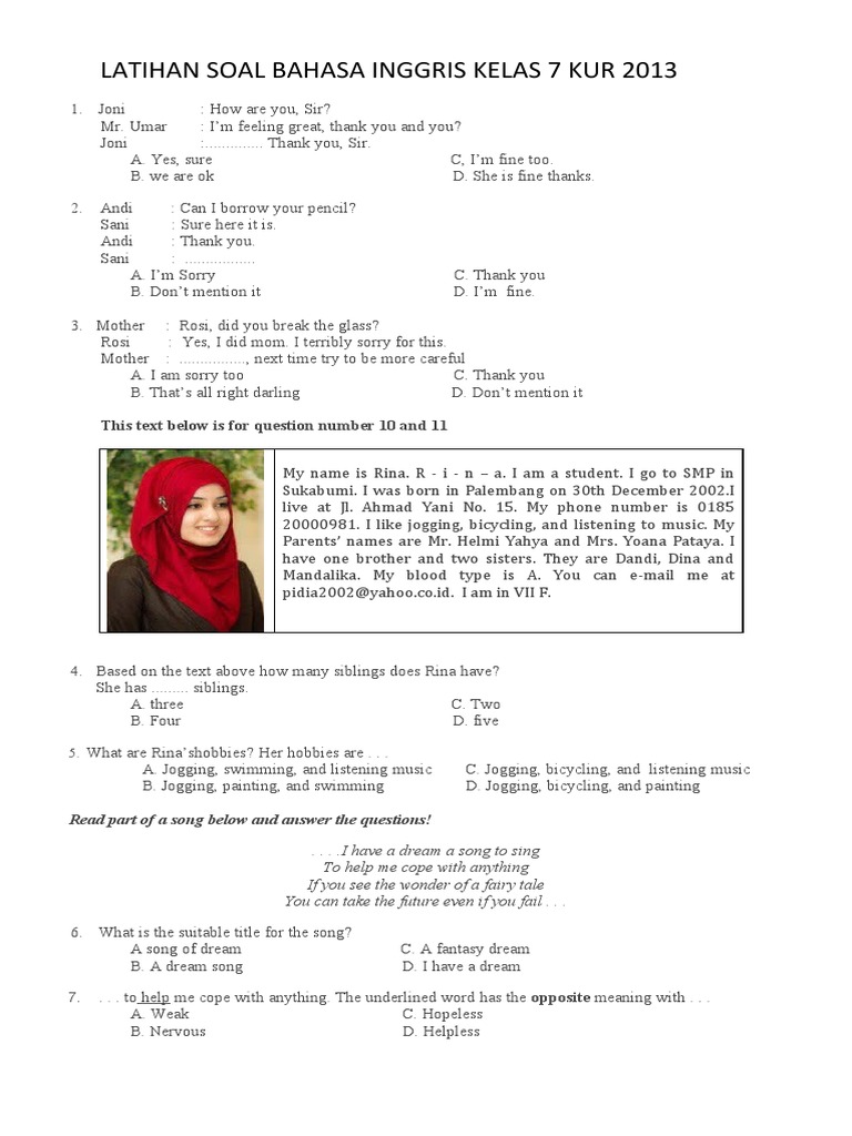 contoh soal bahasa inggris kelas 7 kurikulum 2013 semester 2 contoh soal bahasa inggris kelas 7 kurikulum 2013 semester 2
