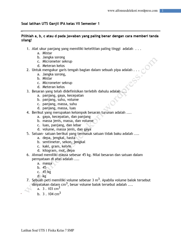 contoh soal fisika kelas 7 semester 1 contoh soal fisika kelas 7 semester 1