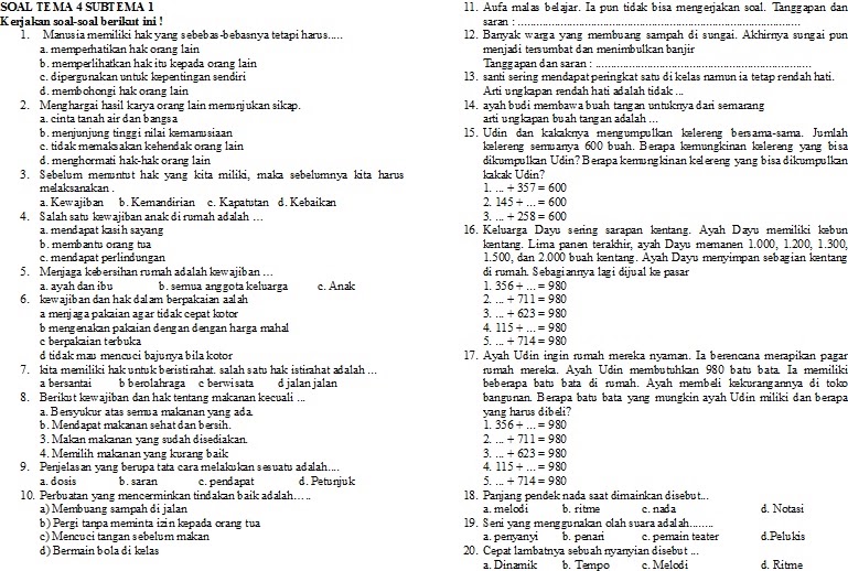 Rahasia Menjawab Soal Tema 4 Kelas 4 Subtema 1 dengan Mudah dan Cepat