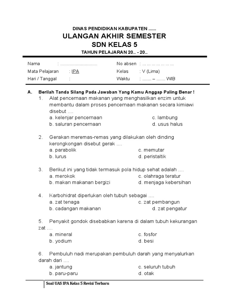 Wajib Tahu! Ini Contoh Soal dan Jawaban US IPA Kelas 5 Semester 2 Paling Akurat