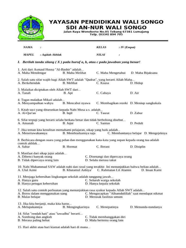 Wajib Tahu Rahasia Menjawab Soal Aqidah Akhlak Kelas 4 MI Semester 2 Agar Nilai Sempurna